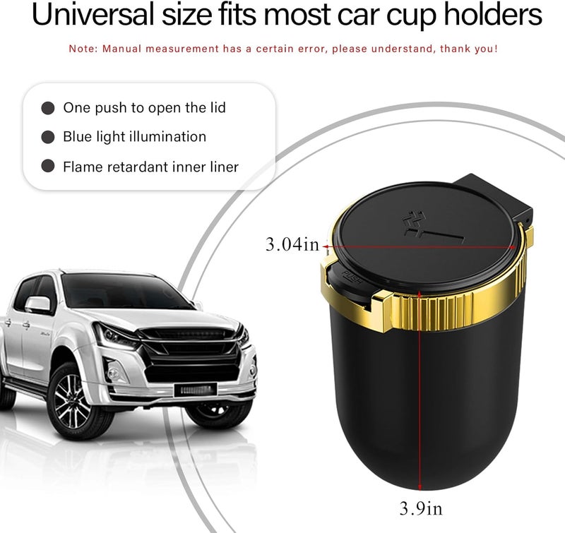 Wevdn Car Ashtray with Lid, Detachable Stainless Smokeless Auto Ashtray with LED Blue Light, Portable Mini Trash Can for Cup Holder, Universal Vehicle Interior Accessories (Golden) - Image 2